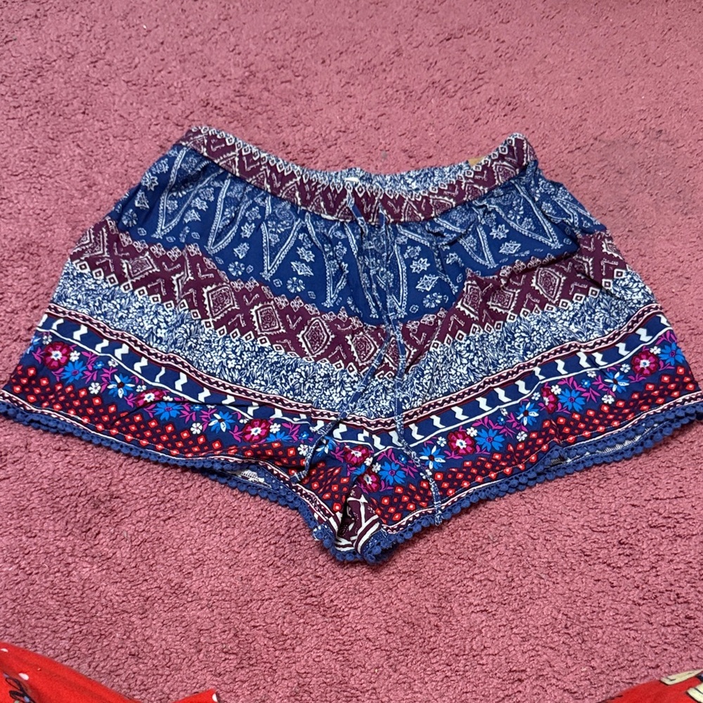 Hollister High Waist Patterned Shorts - Blue and Red